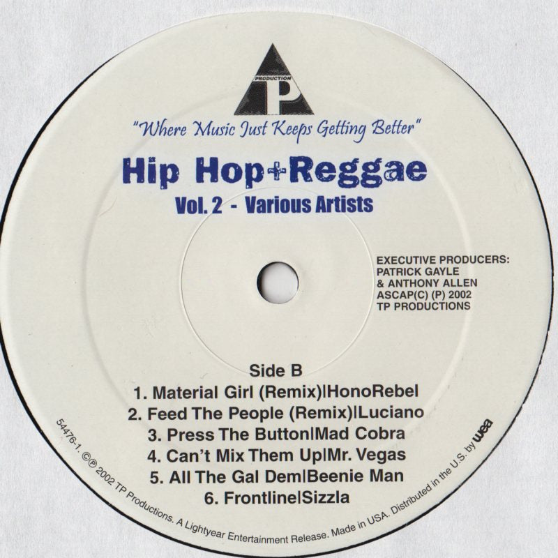 Various ‎– Hip Hop + Reggae Vol. 2 - VG+ LP 2002 Lightyear USA - Hip  Hop/Reggae