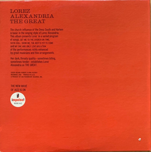 Lorez Alexandria – Alexandria The Great - VG LP Record 1964 Impulse! USA  Mono Vinyl - Jazz / Cool Jazz / Vocal