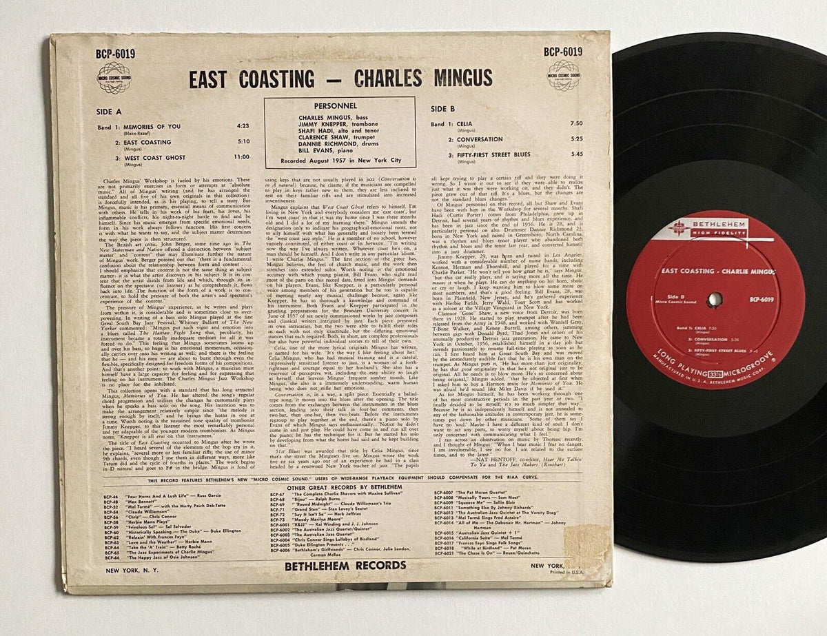 Charlie Mingus & Bill Evans – East Coasting - VG LP Record 1957 Bethlehem  USA Mono Original DG Vinyl - Jazz / Bop / Cool Jazz