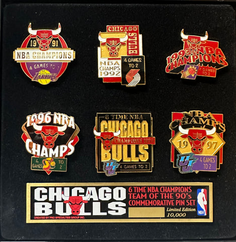 1998 Vintage Chicago Bulls 6 Time Champion Limited Edition Commemorative Pin Set PINS BUTTONS - Shuga Records