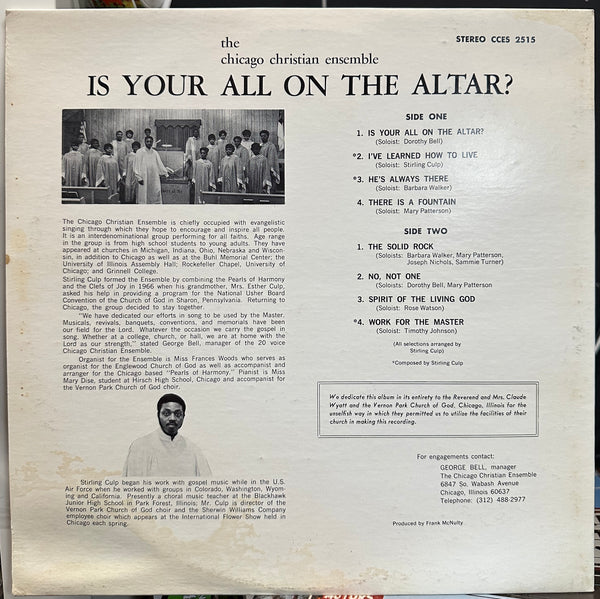 The Chicago Christian Ensemble - Is Your All On The Altar? - LP Record 1969 Private Press Self Released USA Vinyl - Gospel / Soul