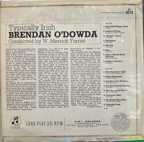 Brendan O'Dowda - Typically Irish - VG+ LP Record 1966 Columbia UK Mono Original Vinyl - Irish Pop / Vocal