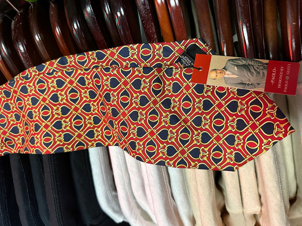 New Paolo Gucci Vintage 80s-90s 100% Silk Italy Tie RED GOLD BLUE