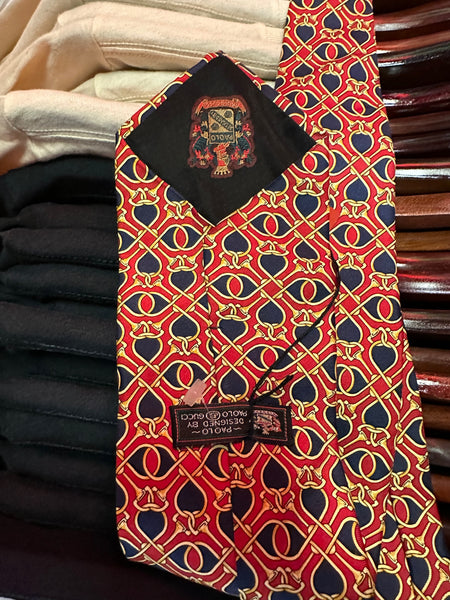 New Paolo Gucci Vintage 80s-90s 100% Silk Italy Tie RED GOLD BLUE