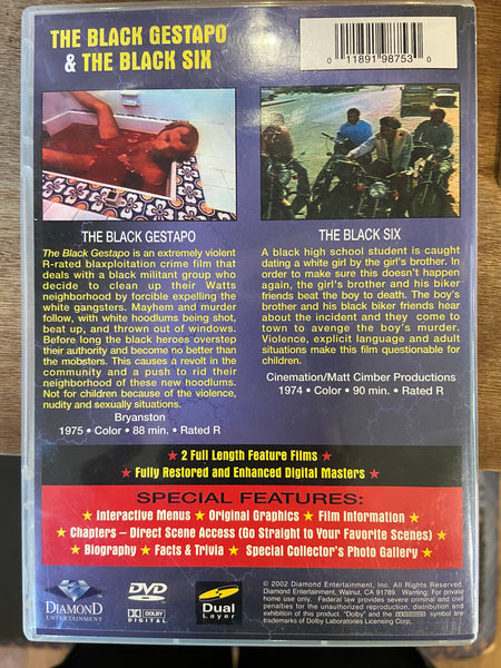 The Black Gestapo (1975)/The Black Six (1973) - Used VG+ DVD 2002 Diamond Entertainment