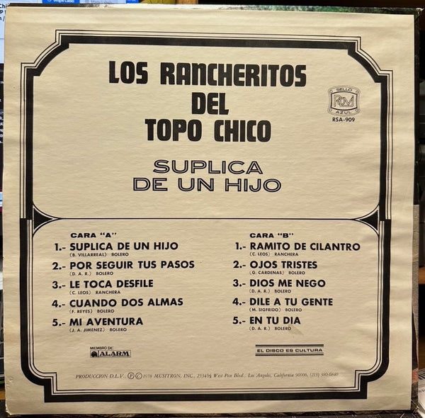 Los Rancheritos Del Topo Chico - Suplica De Un Hijo - VG+  LP Record 1978 Rovi USA Vinyl - Latin / Ranchera