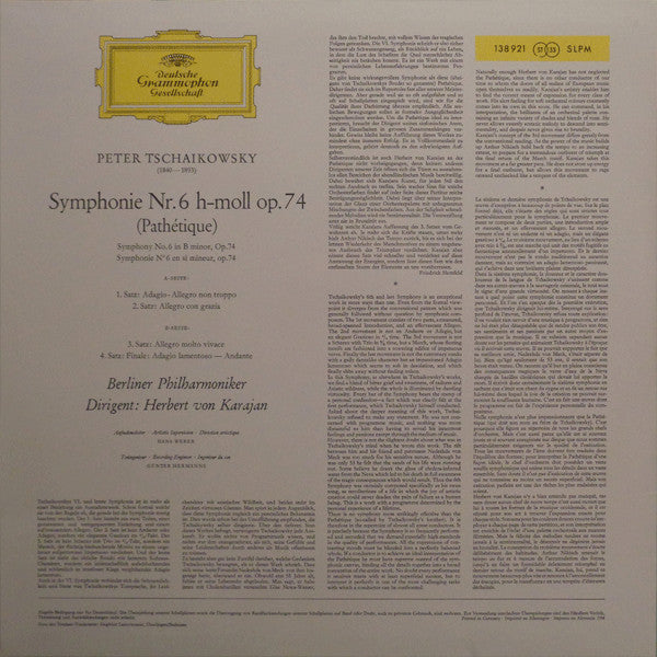 Herbert von Karajan - Tchaikovsky Symphonie Nr. 6 Pathétique - Mint- LP Record 1964 Deutsche Grammophon Original Press Red Stereo Tulip Label Vinyl - Classical