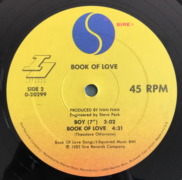 Book Of Love - Boy - VG+ 12" Single Record 1985 Sire I Square USA Vinyl - Synth-pop