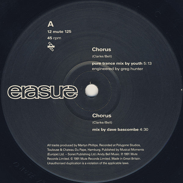 Erasure - Chorus - Mint- 12" Single Record 1991 Mute UK Vinyl & Booklet - Synth-pop / Dance-pop