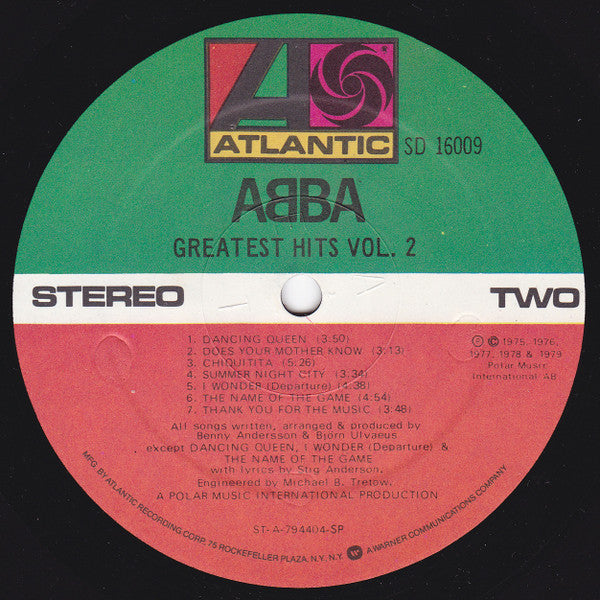 ABBA ‎– Greatest Hits Vol. 2 - VG+ LP Record 1979 Atlantic USA Original Vinyl - Pop Rock / Disco - Shuga Records