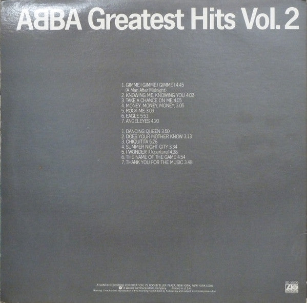 ABBA ‎– Greatest Hits Vol. 2 - VG+ LP Record 1979 Atlantic USA Original Vinyl - Pop Rock / Disco - Shuga Records