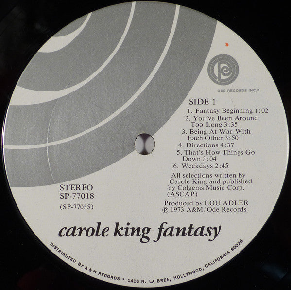 Carole King - Fantasy - Mint- LP Record 1973 Ode A&M USA Original Promo Gold Stamp Vinyl - Pop Rock / Soft Rock / Folk Rock / Acoustic - Shuga Records