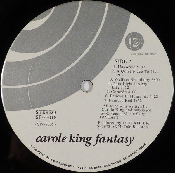 Carole King - Fantasy - Mint- LP Record 1973 Ode A&M USA Original Promo Gold Stamp Vinyl - Pop Rock / Soft Rock / Folk Rock / Acoustic - Shuga Records