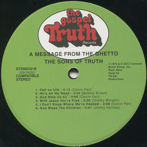 Sons Of Truth - A Message From The Ghetto (1972) - Mint- LP Record 2017 Stax Gospel Truth USA 180 gram Vinyl - Soul / Funk / Gospel - Shuga Records