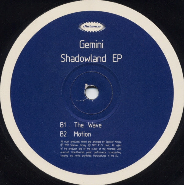 Gemini - Shadowland EP - VG+ 12" EP Record 1997 Distance France Vinyl - House / Deep House / Tech House