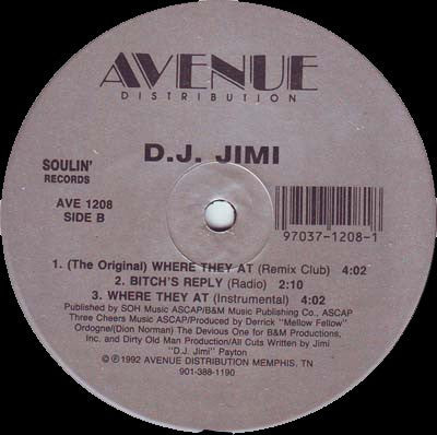 D.J. Jimi - Where They At - VG+ 12" Single Record 1992 Avenue Distribution Soulin' USA Vinyl - Hip Hop - Shuga Records