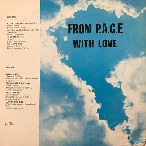 P.A.G.E. - From P.A.G.E. With Love - VG+ LP Record 1982 RCL Private Press USA - Chicago Illinois Soul / Gospel / Funk