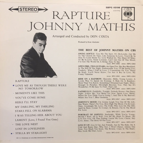 Johnny Mathis - Rapture - Mint- LP Record 1962 Columbia UK Stereo Original Press Vinyl - Pop / Vocal / Jazz