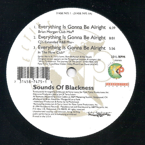 Sounds Of Blackness - Everything Is Gonna Be Alright - New 12" Single Record 1994 Perspective USA Vinyl - House / Garage House