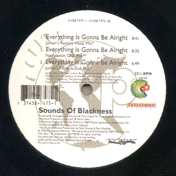 Sounds Of Blackness - Everything Is Gonna Be Alright - Mint- 12" Single Record 1994 Perspective USA Vinyl - House / Garage House - Shuga Records