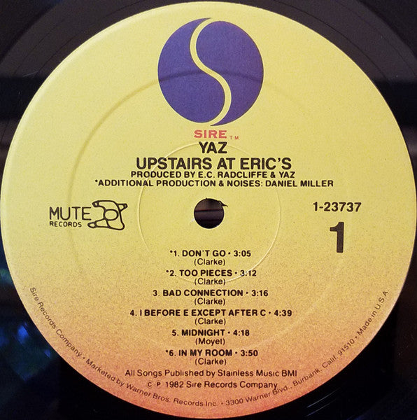 Yaz - Upstairs At Eric's - VG+ (VG Cover) LP Record 1982 Sire USA Original -  Synth-pop / Pop Rock - Shuga Records