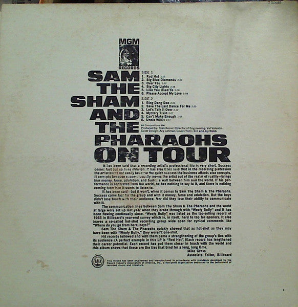 Sam The Sham And The Pharaohs - On Tour - VG LP Record 1965 MGM Capitol Record Club USA Mono Vinyl - Garage Rock - Shuga Records