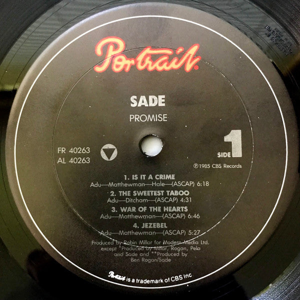 Sade ‎– Promise - VG+ LP Record 1985 Portrait USA Vinyl - Soul / Smooth Jazz - Shuga Records