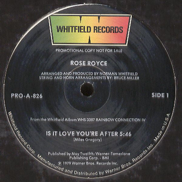 Rose Royce - Is It Love You're After - Mint- 12" Single Record 1979 Whitfield USA Promo RARE Vinyl - Disco / Funk - Shuga Records