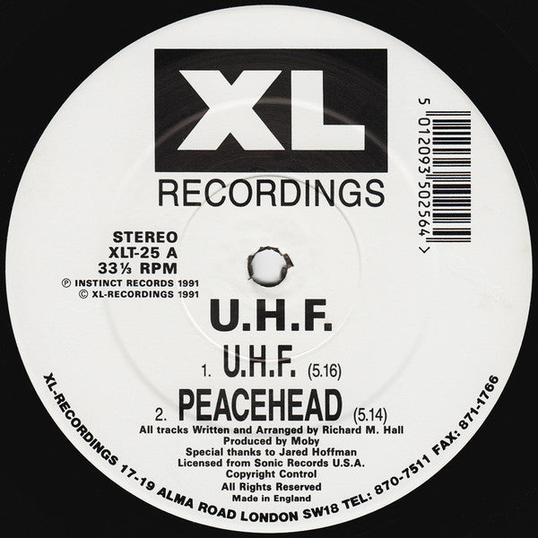 U.H.F. - U.H.F. - VG+ 12" Single Record 1991 XL Recordings UK Vinyl - Techno / Hardcore