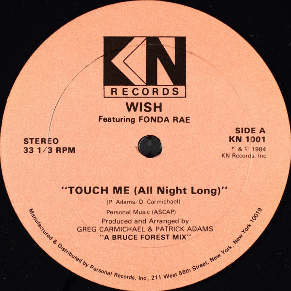 Wish Featuring Fonda Rae - Touch Me (All Night Long) - VG+ 12" Single Record 1984 KN USA Vinyl - Disco / Electro - Shuga Records