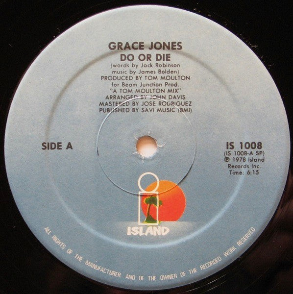 Grace Jones - Do Or Die - VG+ 12" Single Record 1978 Island USA Original Promo Vinyl - Disco