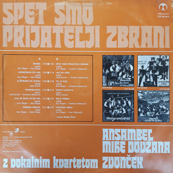 Ansambel Mihe Dovžana Z Vokalnim Kvartetom Zvonček - Spet Smo Prijatelji Zbrani - Mint- LP Record 1975 Helidon Yugoslavia Vinyl - World / Polka