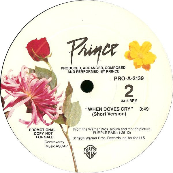 Prince And The Revolution - When Doves Cry (Long & Short Version) - VG+ 12" Single Record 1984 Warner USA Promo Vinyl - Pop / Funk / Minneapolis Sound - Shuga Records