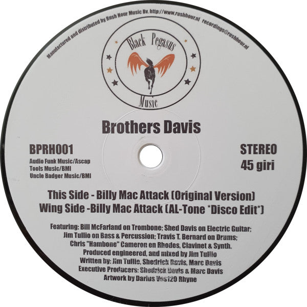 Brothers Davis - Billy Mac Attack - New 12" Single Record 2019 Black Pegasus USA Vinyl - Chicago Disco / Funk