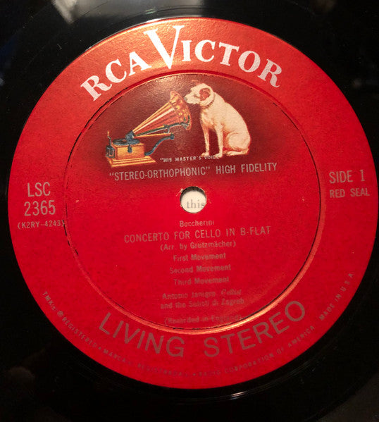 Antonio Janigro - Boccherini/Vivaldi/Vivaldi - Concertos For Cello - Mint- LP Record 1960 RCA Living Stereo USA Shaded Dog 1s/1s Vinyl - Classical