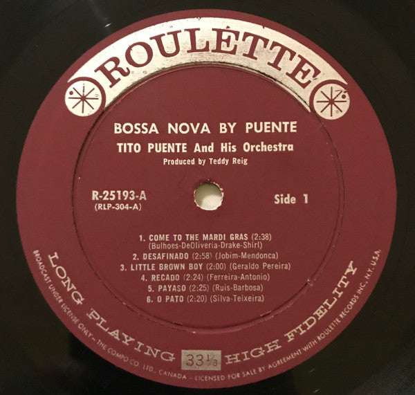 Tito Puente - Bossa Nova By Puente - VG+ LP Record 1962 Roulette Canada Mono Vinyl - Jazz / Latin / Bossanova - Shuga Records