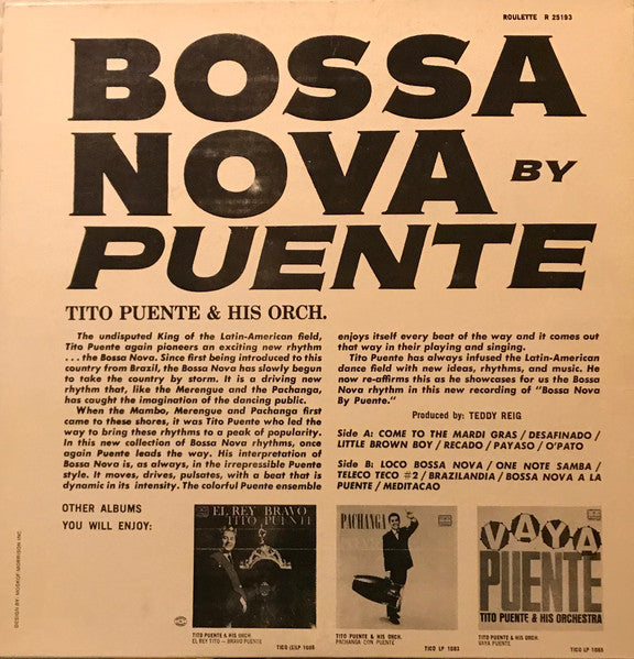 Tito Puente - Bossa Nova By Puente - VG+ LP Record 1962 Roulette Canada Mono Vinyl - Jazz / Latin / Bossanova - Shuga Records