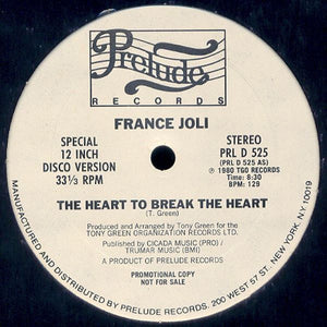 France Joli – The Heart To Break The Heart / Feel Like Dancing - VG+ 12" Single Record 1980 Prelude USA Promo Vinyl - Disco / Funk - Shuga Records