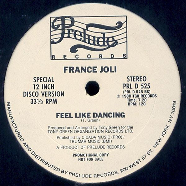 France Joli – The Heart To Break The Heart / Feel Like Dancing - VG+ 12" Single Record 1980 Prelude USA Promo Vinyl - Disco / Funk - Shuga Records