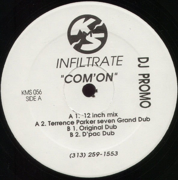 Infiltrate - Com'On - VG+ 12" Single Record 1994 KMS Promo White Label Detroit USA RARE Vinyl - House - Shuga Records