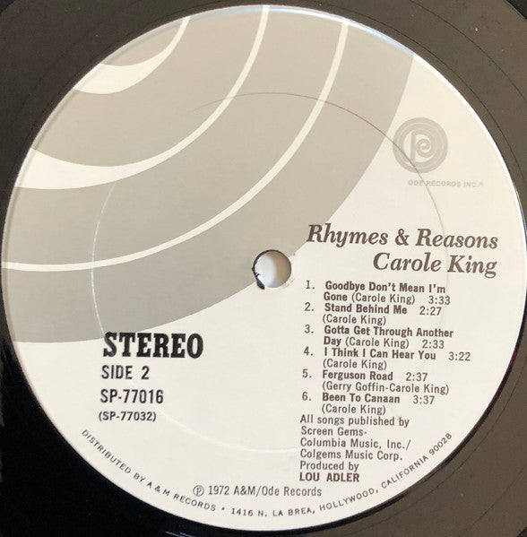 Carole King - Rhymes & Reasons - Mint- LP Record 1972 Ode USA Original Press Promo Gold Stamp Vinyl - Pop Rock / Folk Rock / Soft Rock - Shuga Records