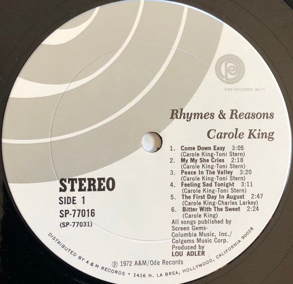 Carole King - Rhymes & Reasons - Mint- LP Record 1972 Ode USA Original Press Promo Gold Stamp Vinyl - Pop Rock / Folk Rock / Soft Rock - Shuga Records