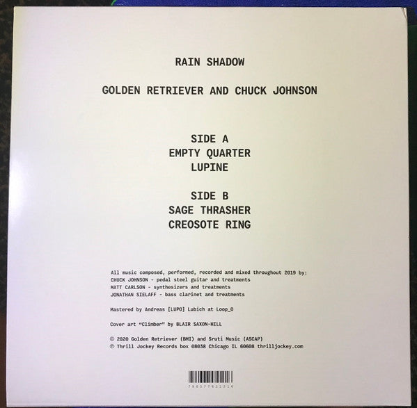 Golden Retriever & Chuck Johnson - Rain Shadow - Mint- LP Record 2020 Thrill Jockey USA Black Vinyl & Download - Electronic / Ambient / Drone / Electroacoustic