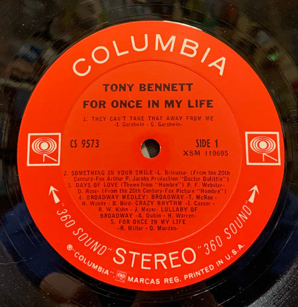 Tony Bennett - For Once In My Life - Mint- LP Record 1967 Columbia USA Original Press 360 Vinyl - Jazz / Big Band / Vocal / Pop