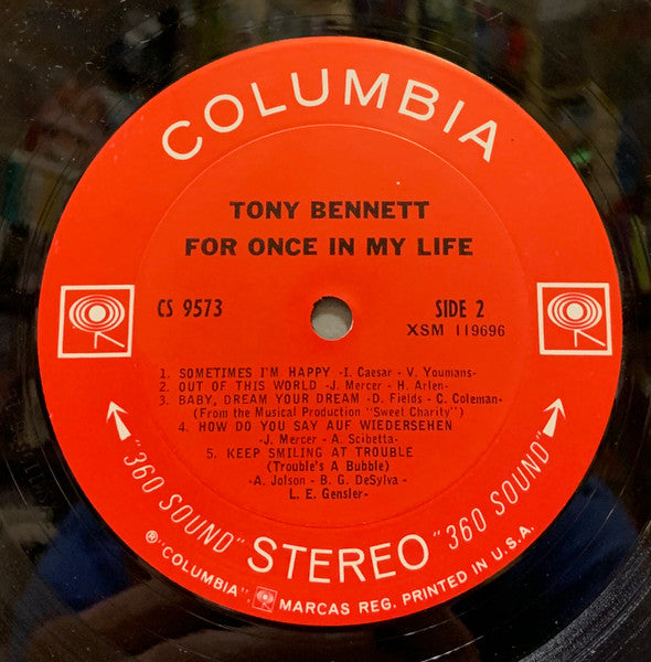 Tony Bennett - For Once In My Life - Mint- LP Record 1967 Columbia USA Original Press 360 Vinyl - Jazz / Big Band / Vocal / Pop