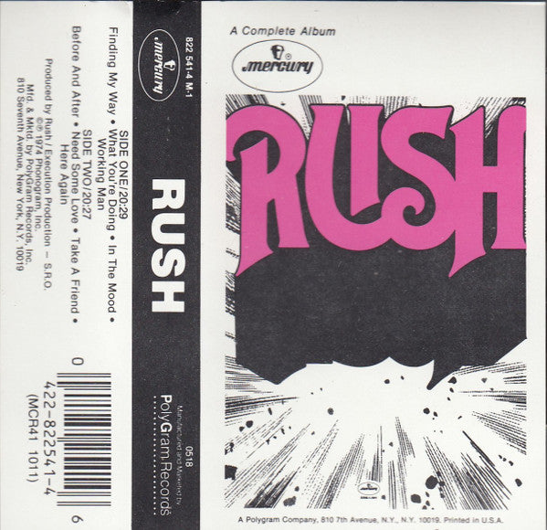 Rush - Rush (1974) - VG+ Cassette 1980s Mercury USA Clear Tape - Rock / Prog Rock