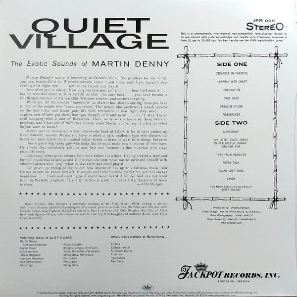 Martin Denny - Quiet Village The Exotic Sounds Of Martin Denny (1959) - New LP Record 2020 Jackpot Lime Green Vinyl - Exotica / Jazz / Tiki / Pacific