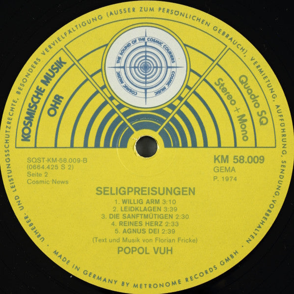 Popol Vuh - Seligpreisung - VG+ LP Record 1974 Kosmische Musik German Quadraphonic Vinyl - Psychedelic Rock / Prog Rock