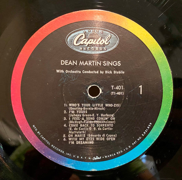 Dean Martin - Dean Martin Sings (1953) - VG LP Record 1962 Capitol USA Mono Rare Vinyl - Jazz / Vocal / Pop - Shuga Records