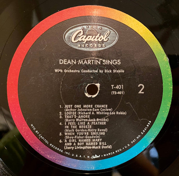 Dean Martin - Dean Martin Sings (1953) - VG LP Record 1962 Capitol USA Mono Rare Vinyl - Jazz / Vocal / Pop - Shuga Records